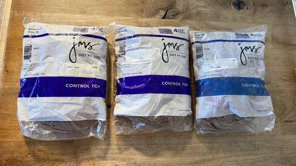 JMS 12 Pair Just My Size 2X Control Top Pantyhose NUDE 89 Reinforced Toe New